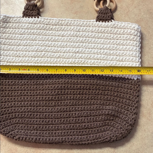 New Handcrafted Crochet Brown & Ivory Tote Bag - Picture 4 of 7